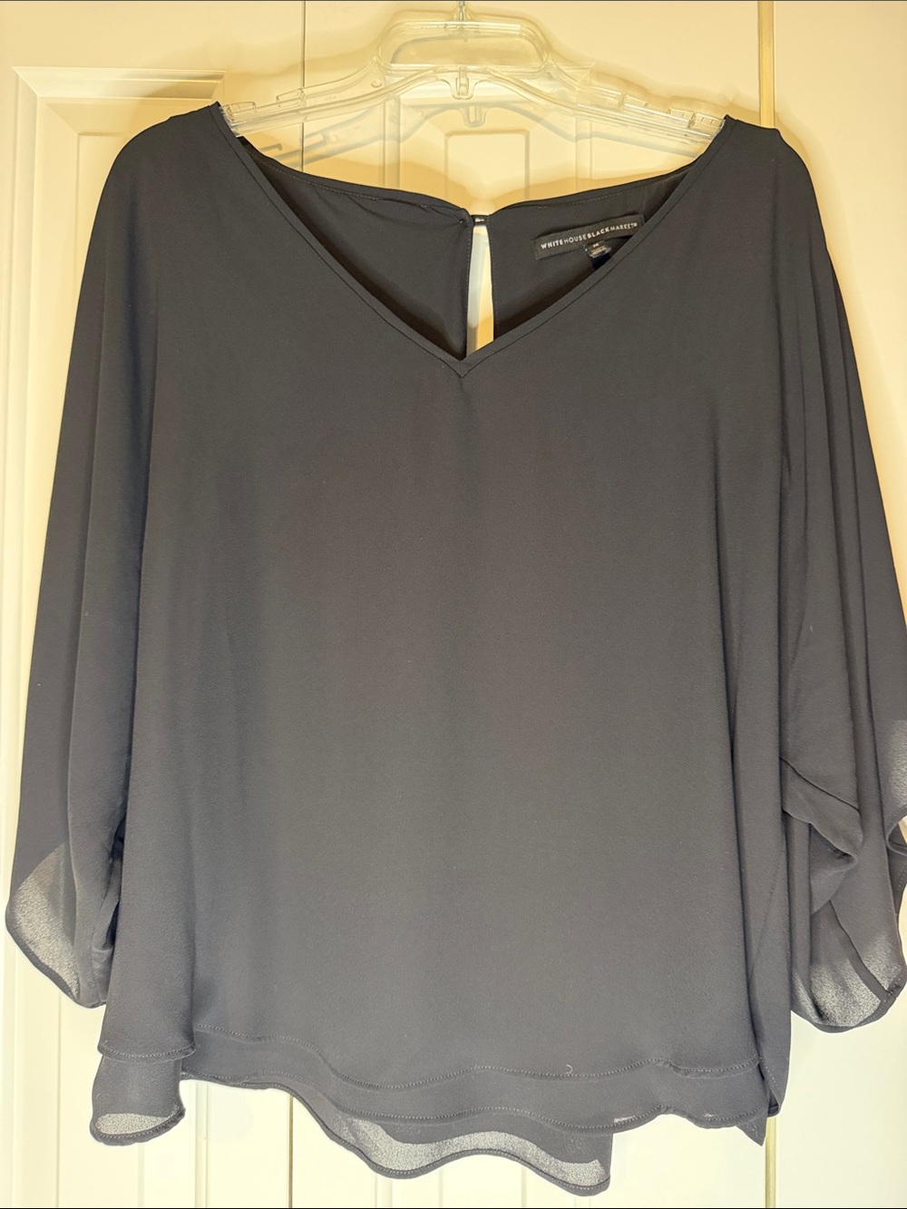 White House Black Market Black V-Neck Flowing Blouse